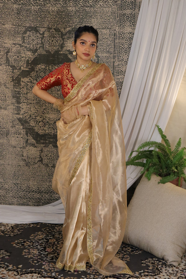 Golden Tissue Saree with Border Work
