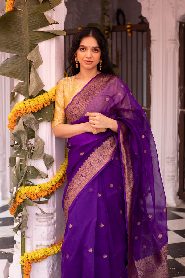 Handloom Purple Banarasi Silk Saree