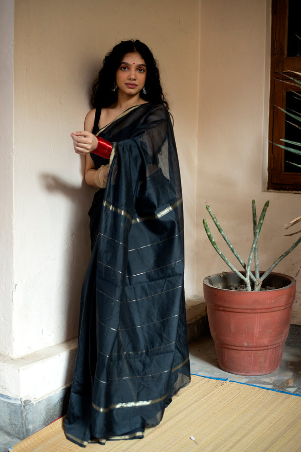Black Pure Silk by Cotton Saree