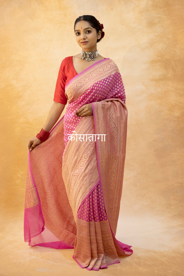 French Rose Georgette Banarasi Saree