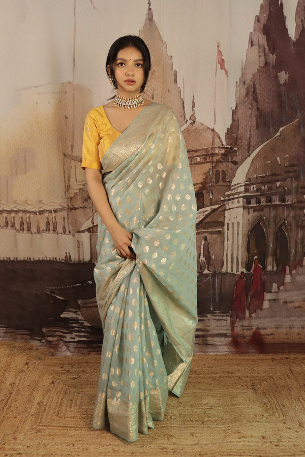 Pastel Blue Silk Saree