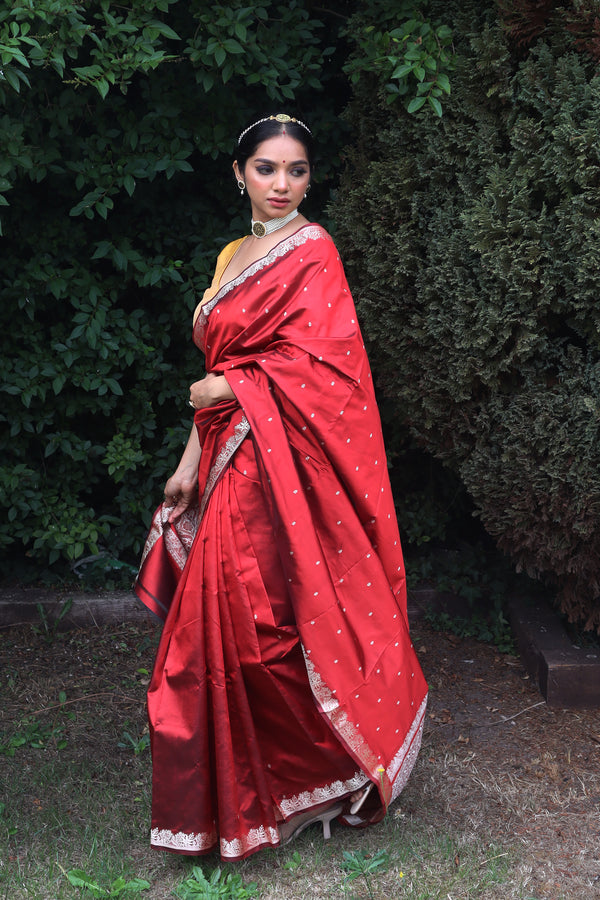 Maroon Red Katan Silk Banarasi Saree