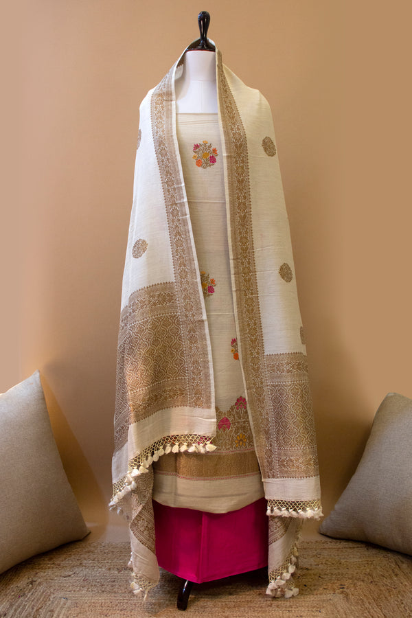 Handwoven Ivory Banarasi Suit Piece