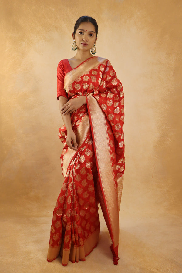 Handwoven Red Banarasi Katan Silk Saree