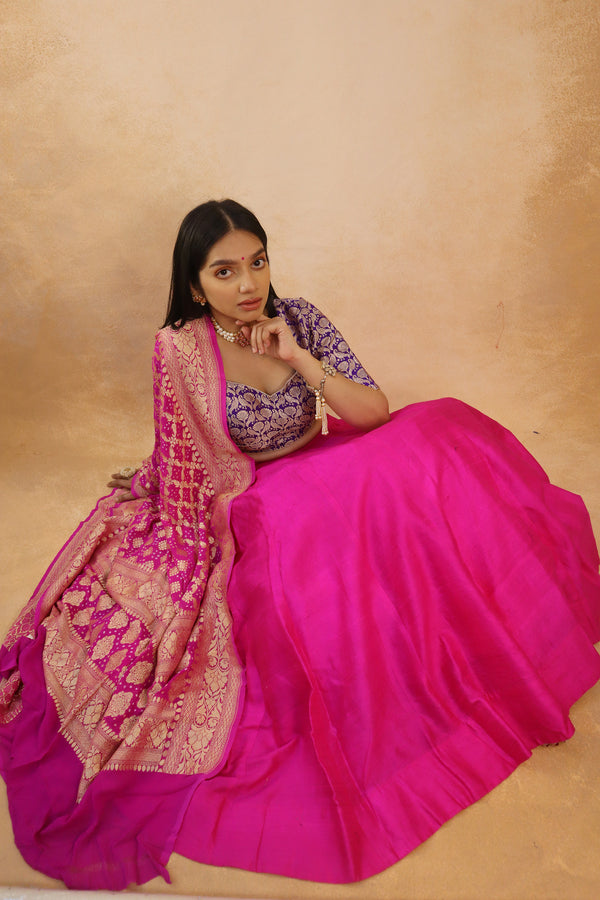 Handloom Pure Silk Rani Pink Lehnga Skirt