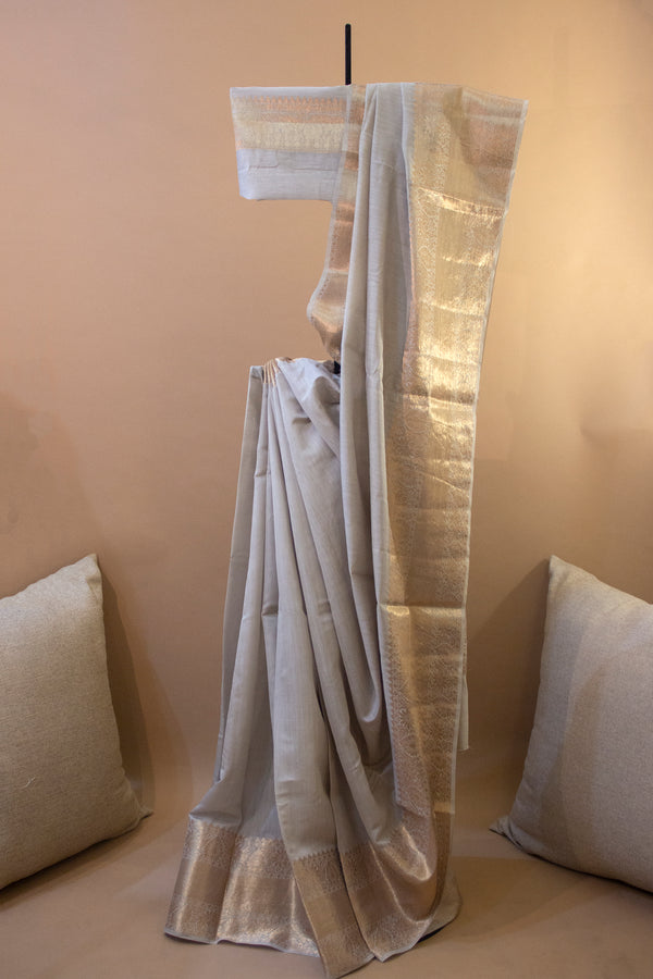 Grey Dupion Silk Saree